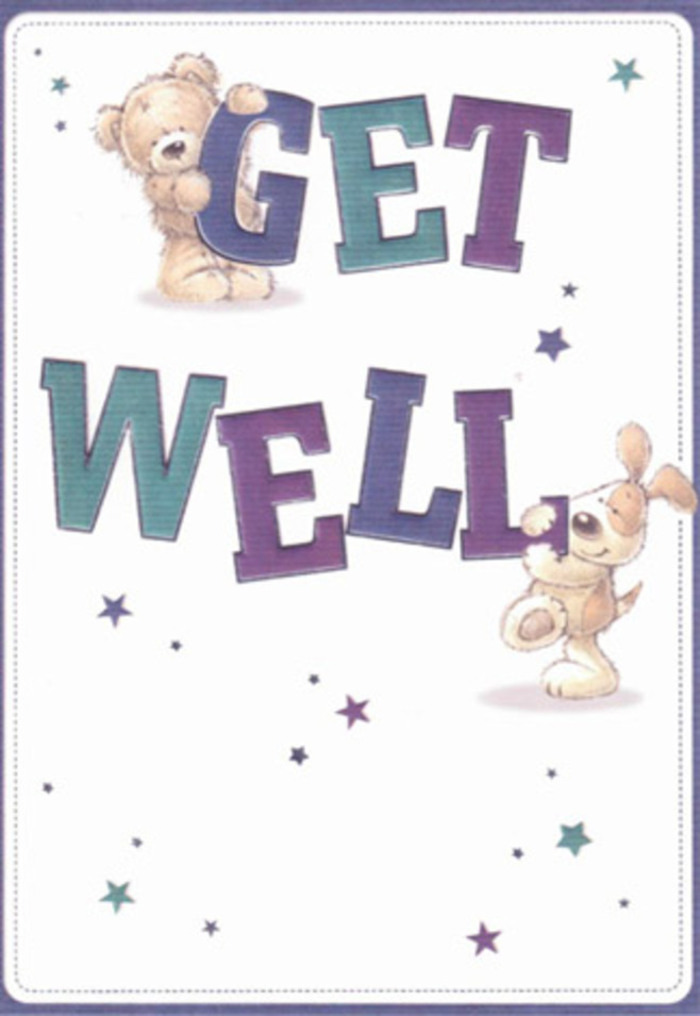 Celebrating gentle encouragement, this get well card beautifully captures the supportive energy that Brent Cross residents cherish. Two friendly faces-a plush bear and a floppy-eared puppy-lean into their illustrated roles, softly smiling as they hoist vibrant letters spelling out 'Get Well'. These bold shapes, painted in purples and aquas, anchor the design in cheerful optimism, while playful stars swirl around them, scattering good wishes and echoing the hopeful spirit alive on the streets near Brent Cross station. There's an almost tactile comfort in the composition: the bear's fluffy fur, the delicately textured puppy's ears, both rendered in a way that invokes a sense of touch as intimate as cradling a fresh bouquet. The background's airy white space fills the scene with clarity and a sense of healing, inviting recipients of all ages to feel uplifted. Picture sending this card alongside a thoughtfully arranged get well bouquet from Brent Cross Flowers, each crafted flower and illustrated brushstroke working in harmony to spark joy and ease the path to recovery for loved ones in north west London.